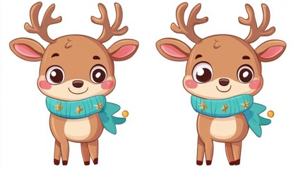 Fototapeta premium Cute Christmas Deer Character with Scarf on White Background