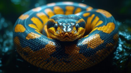 Fototapeta premium Vibrant coil: close-up of a colorful snake in natural habitat