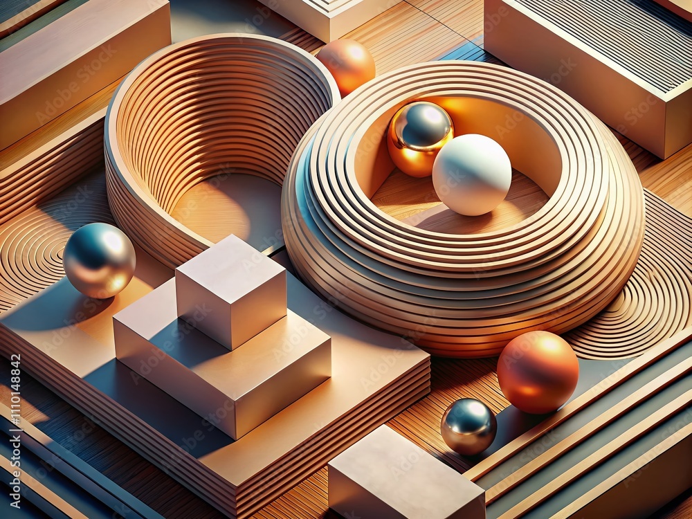 Poster abstract 3d minimalistic illustration with smooth continuous lines and organic shapes for modern ele