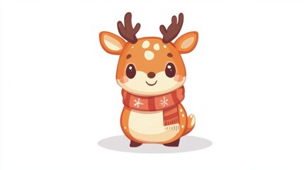 Fototapeta premium Cute Christmas Deer Character with Scarf on White Background