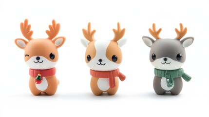 Naklejka premium Cute Christmas Deer Character with Scarf on White Background