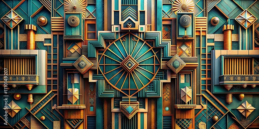 Poster abstract art deco design elements collection: vintage linear decorative patterns and shapes captured