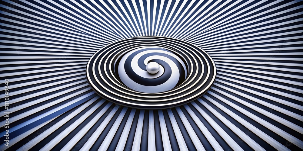 Poster abstract black and white lines in circle design featuring yin and yang symbol with dynamic transitio