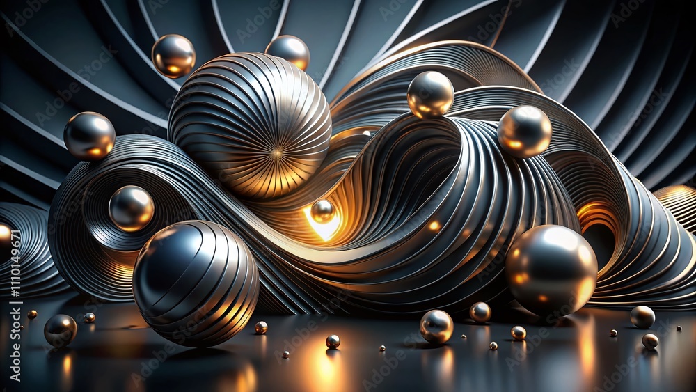 Poster abstract black background illustration with 3d rendering, featuring dynamic shapes and textures for 