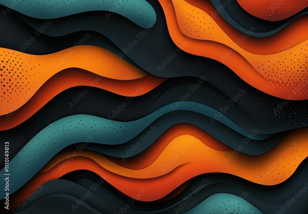 Aufkleber abstract waves in bold colors with dynamic flow of dark, bright orange, and turquoise shapes creatin