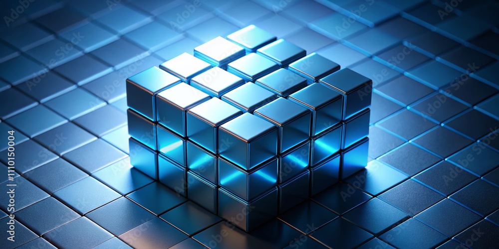 Poster abstract blue cube background for design projects, featuring a gray cubic style with geometric eleme