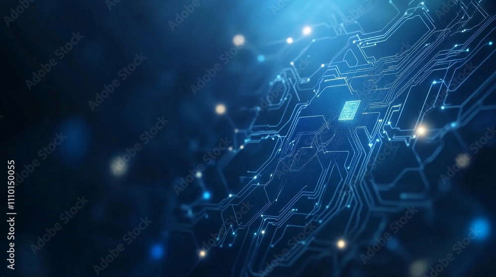 Aufkleber a computer chip is shown in a blue background with a lot of lines and dots
