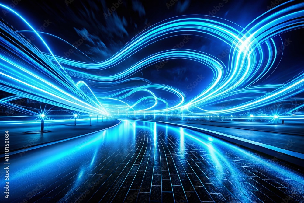 Poster abstract blue neon light effect on black background creating dynamic speed illusions for modern art 