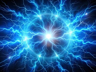 Abstract Blue Lightning Explosion with Fractal Edges Creating a Dynamic Visual Experience in a Modern Digital Artwork Emphasizing Energy and Movement with Copy Space
