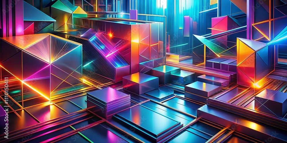 Poster abstract colorful 3d geometric background with glowing lines - vibrant visuals for modern design and