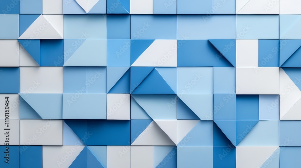 Poster a blue and white patterned background with squares of different sizes