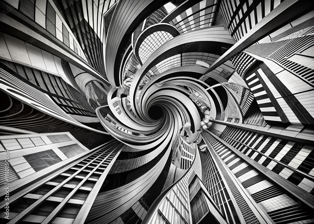 Aufkleber abstract design featuring swirling patterns in black and white, capturing the essence of urban explo