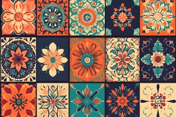 Traditional Bulgarian ceramic plate in yellow-blue color. Fragment painting paint ornament photo.
