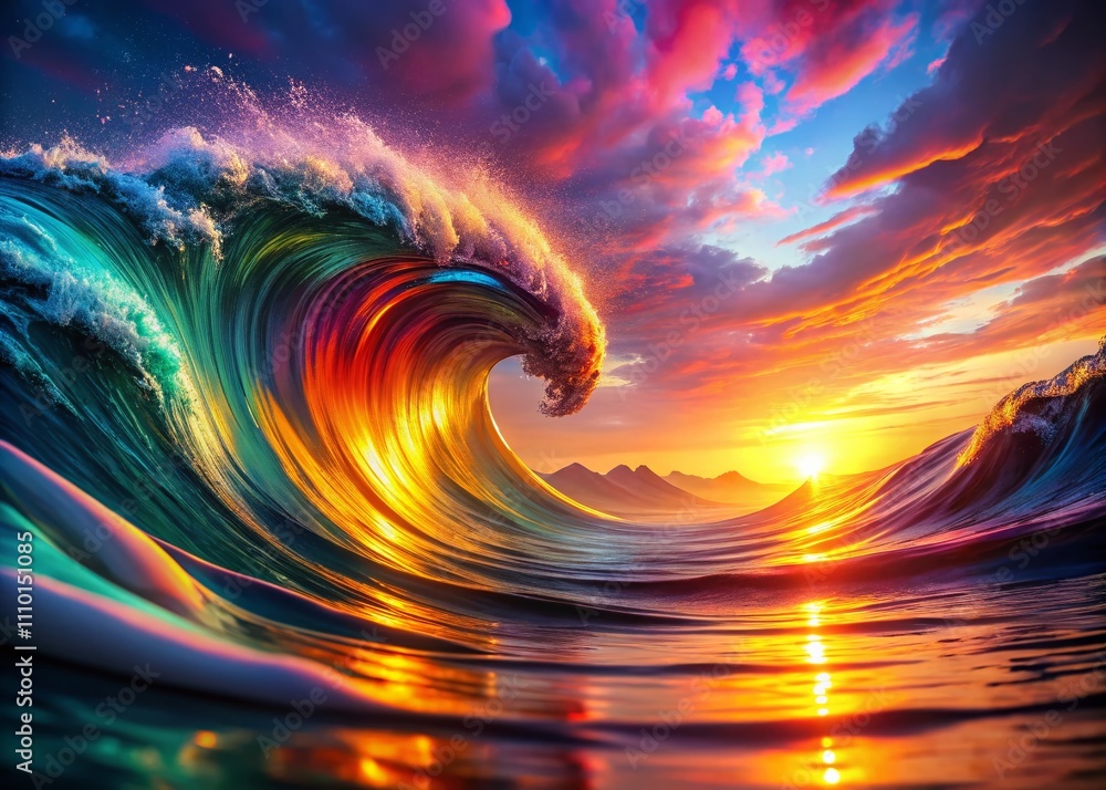 Poster abstract dynamic waves in multicolor lighting effects - futuristic fractal artwork for creative grap