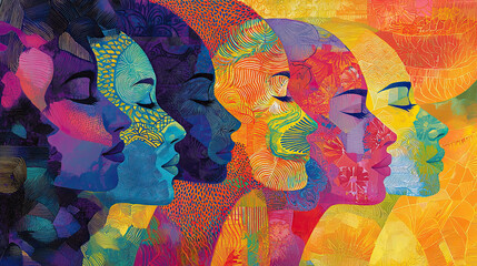 Vibrant Silhouette Profiles Representing Global Unity and Diversity