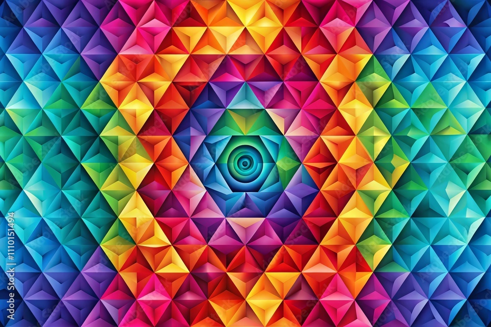 Poster abstract geometric background featuring spiraling triangle patterns in vibrant colors for high-quali