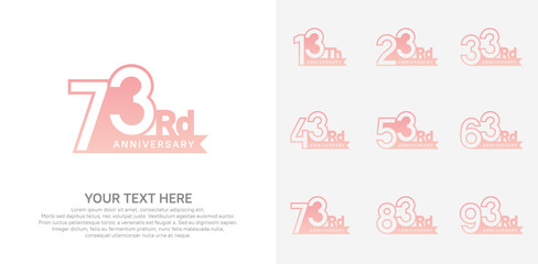 Anniversary logo set vector design, pink color for celebration event