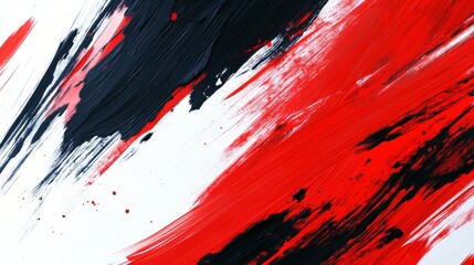 Bold abstract brush strokes in red and black on a white background, energetic and striking