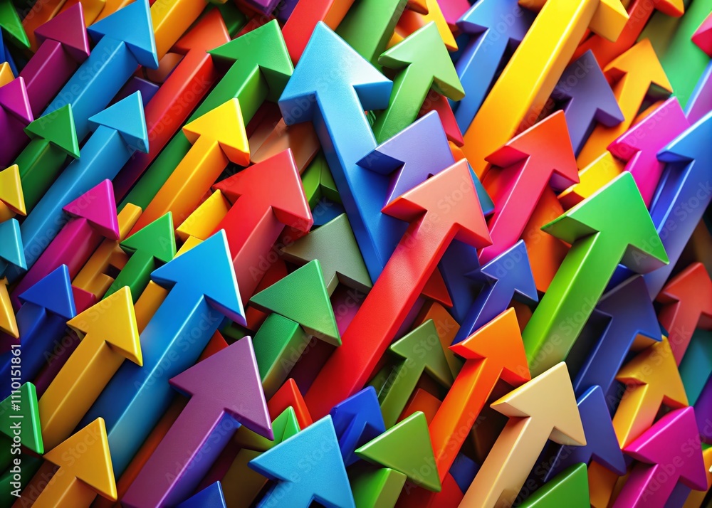 Poster abstract graphics featuring staggered arrows that symbolize cooperation and development, showcasing 