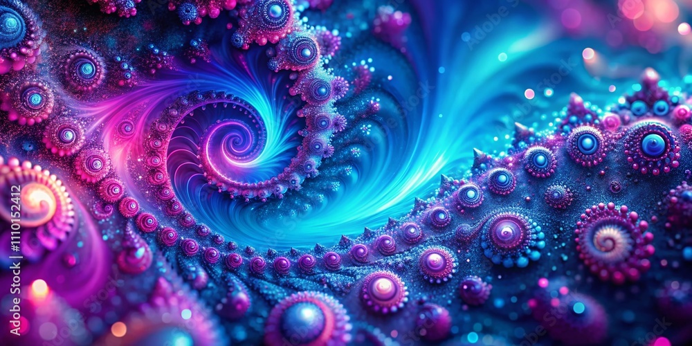 Poster abstract magenta and blue fantasy fractal loop background with bokeh effect for vibrant artistic des