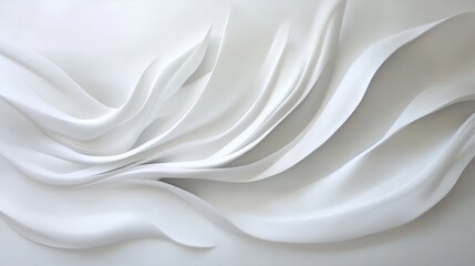 Obraz premium Elegant white waves cascading gently across a sleek, abstract white background 