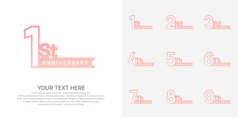 Anniversary logo set vector design, pink color for celebration event