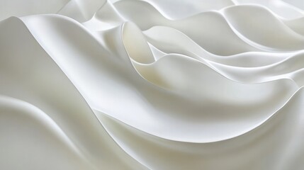 Obraz premium Elegant white waves cascading gently across a sleek, abstract white background 