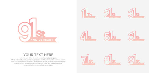 Anniversary logo set vector design, pink color for celebration event