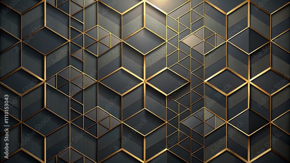 Poster abstract pattern background with dark geometric shapes and gold accents in subtle lighting for a mod