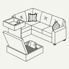 Vector illustration of isometric house furniture and building diagram