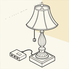 Obraz premium Vintage electric table lamp with a decorative shade illuminates a home interior