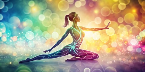 Abstract Silhouette of a Beautiful Woman in Motion for Wellness and Beauty Center, Capturing the Essence of Dance and Fitness with a Bokeh Effect Background