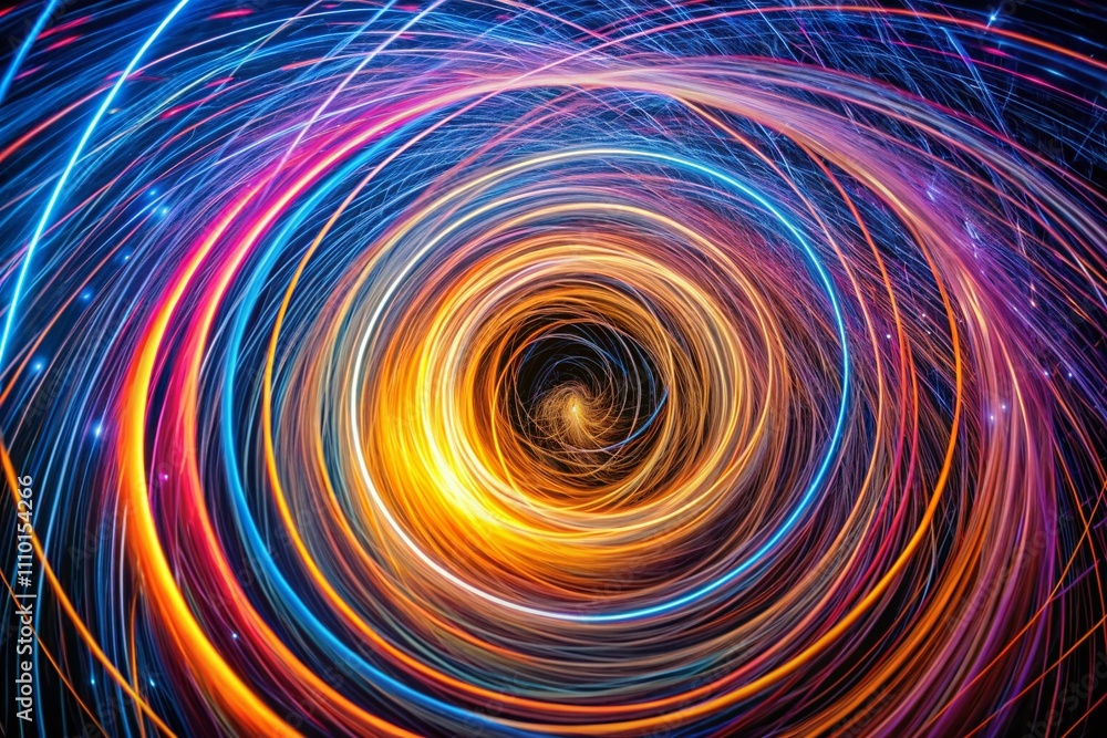 Poster abstract spiral design with thin lines for comic book illustrations - night photography of a vortex 