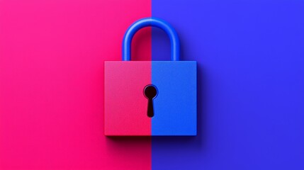 Half red, half blue padlock on split pink and blue background.