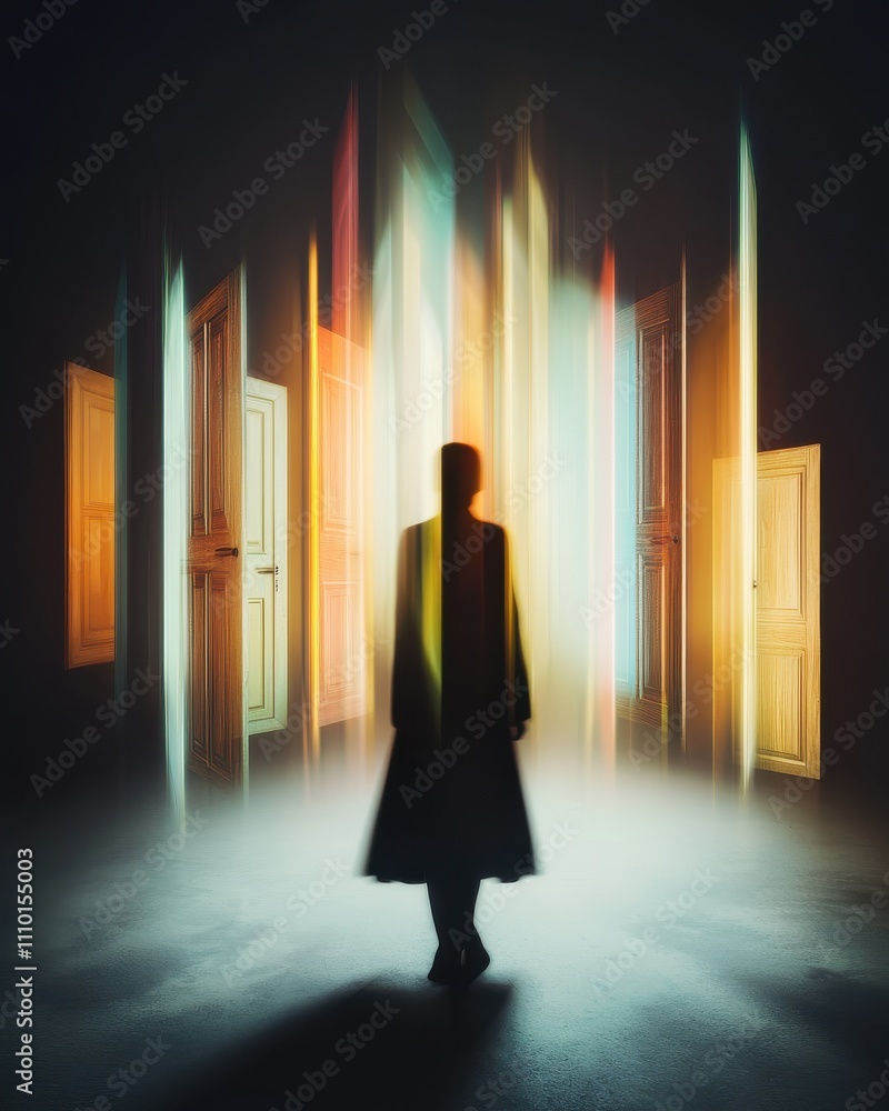 Poster mystical encounter abstract corridor artistic representation enigmatic atmosphere perspective of sol