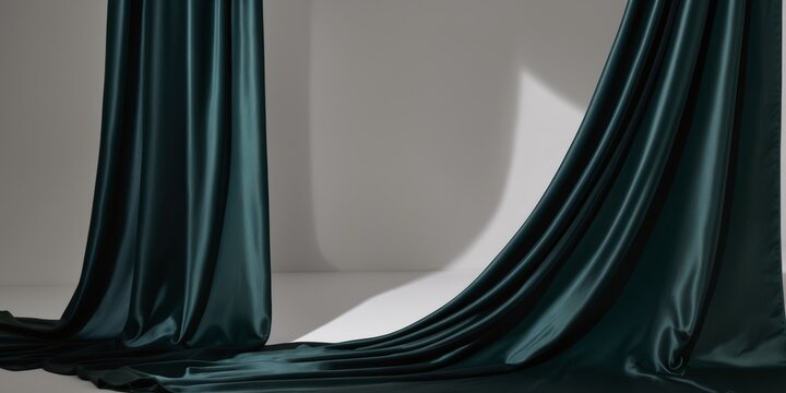Luxurious dark green fabric background with elegant silk folds creating a sense of opulence and sophistication.