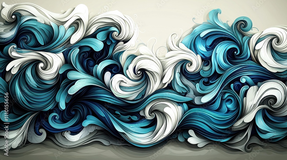 Poster dynamic ocean waves artwork abstract design digital tranquil environment close-up view creative conc