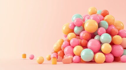 Obraz premium Colorful abstract composition of pastel spheres in a stacked arrangement with soft background