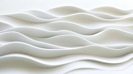 Minimalist white waves, softly flowing across a blank white surface, creating an abstract pattern