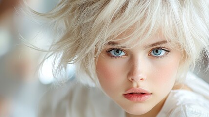 Serious Expression Portrait of a Blonde Woman Studio Setting High Fidelity Photography Close-Up View Emotional Depth