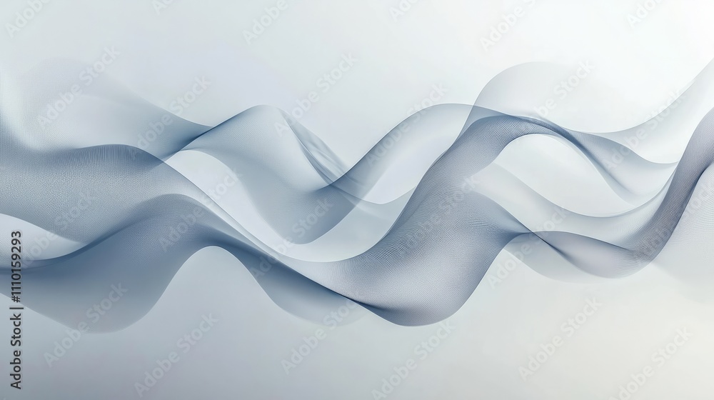 Poster smooth white wave pattern flowing across a minimalist white background, creating a calming abstract 