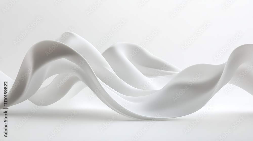 Aufkleber smooth white wave pattern flowing across a minimalist white background, creating a calming abstract 