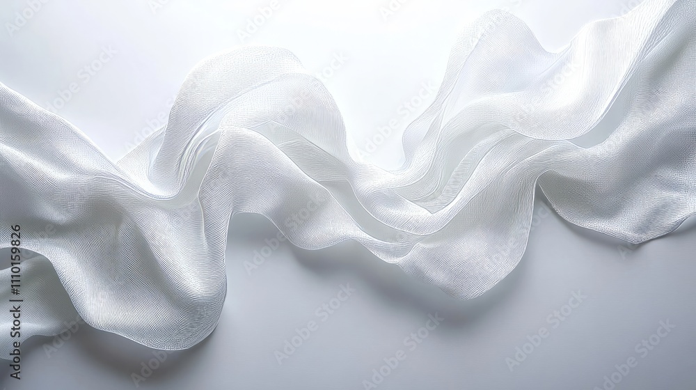 Aufkleber smooth white wave pattern flowing across a minimalist white background, creating a calming abstract 