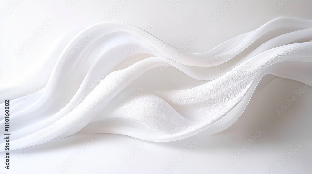 Aufkleber smooth white wave pattern flowing across a minimalist white background, creating a calming abstract 