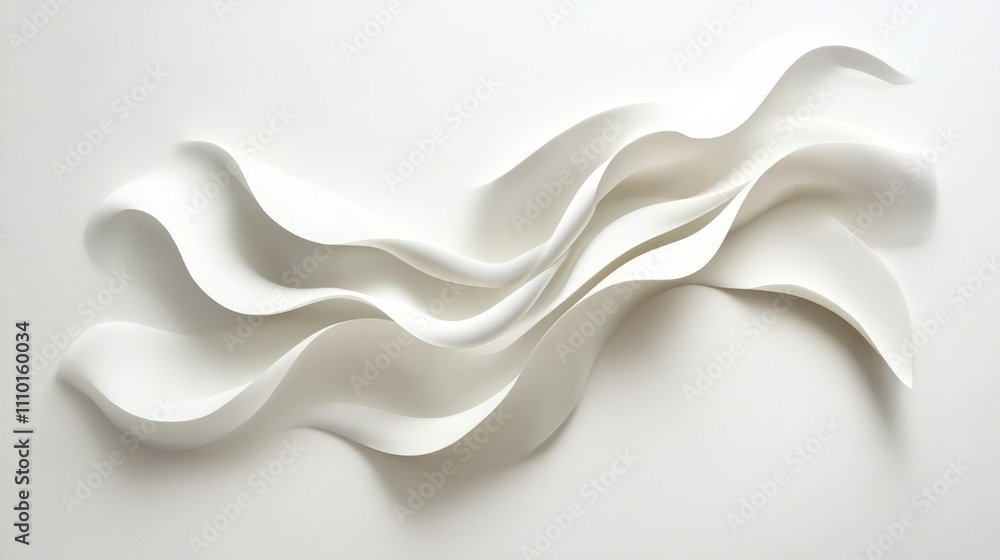 Aufkleber smooth white wave pattern flowing across a minimalist white background, creating a calming abstract 