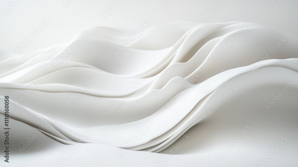 Aufkleber smooth white wave pattern flowing across a minimalist white background, creating a calming abstract 