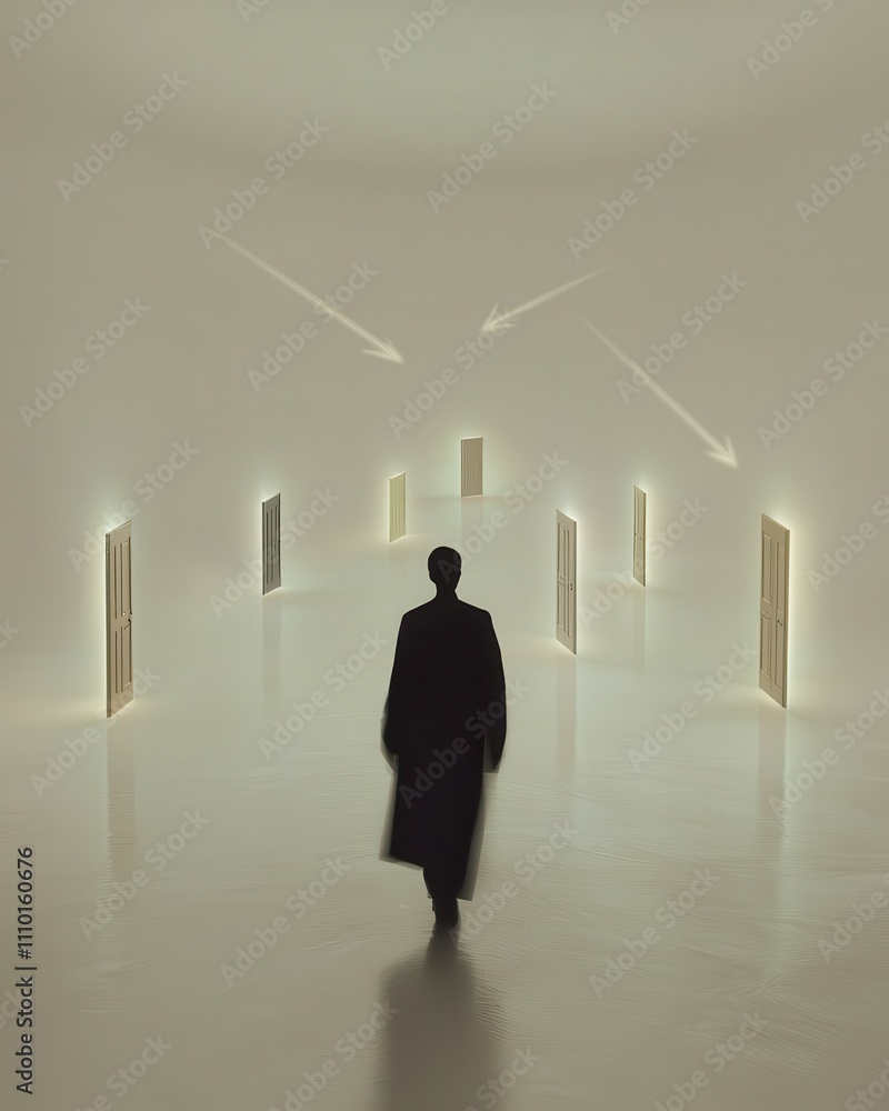 Poster exploring pathways of choices and opportunities abstract space digital art minimalist design perspec