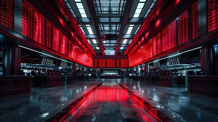 Dark and Ominous Exchange Floor with Downward Trending Data Displays