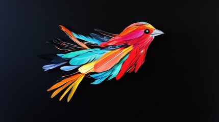 Fototapeta premium A single vibrant bird made of various feathers from different species, Symbolizing the strength and beauty found in diverse backgrounds, minimalist style