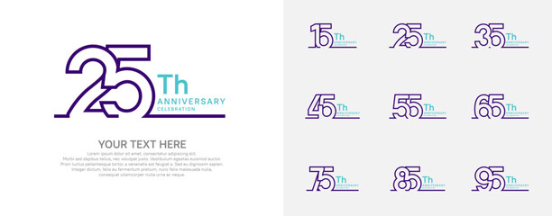 Anniversary logo set vector design, purple and blue color for celebration event